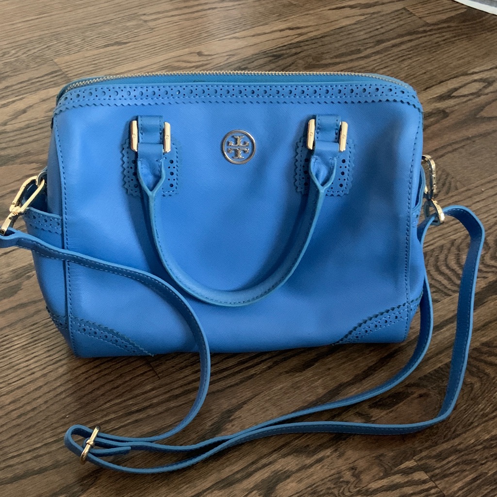 Sale! Tory Burch Blue Leather Robinson Spectator Satchel Handbag